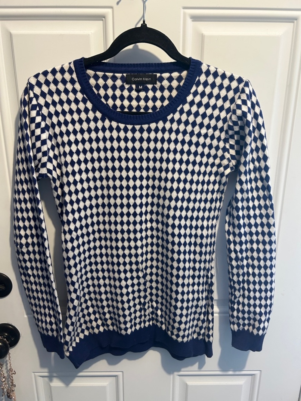 Calvin Klein Navy & White Argyle Crewneck Sweater